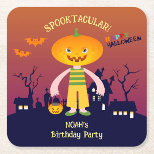 Halloween Costume Boy Birthday Party Square Paper Coaster