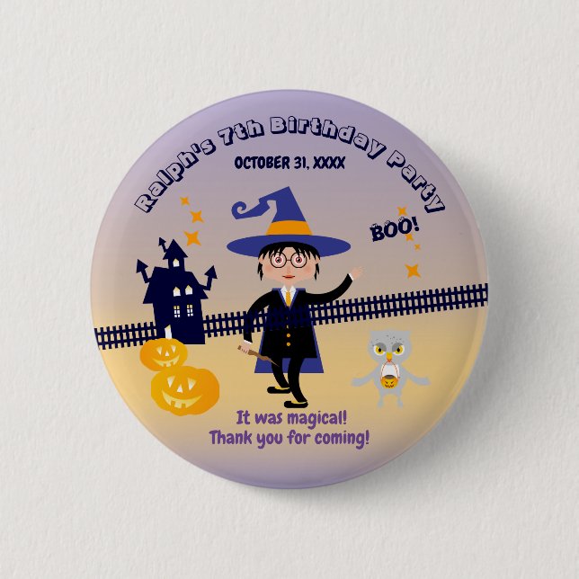 Halloween Costume Boy Wizard Birthday Party  Button (Front)