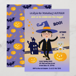 Halloween Costume Boy Wizard Birthday Party Invitation