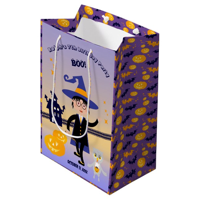 Halloween Costume Boy Wizard Birthday Party  Medium Gift Bag (Front Angled)