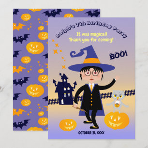 Halloween Costume Boy Wizard Birthday Party Thank You Card