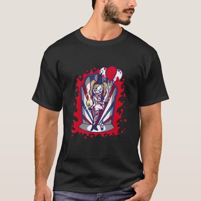 Halloween Costume Carnival Bloody Scary Clown Figu T-Shirt (Front)