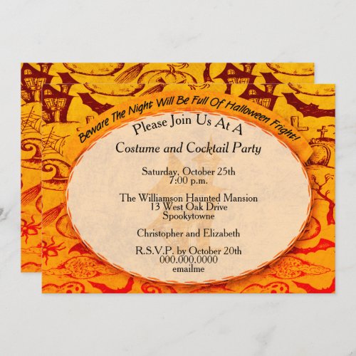 Halloween Costume Cocktail Party Orange Black Invitation