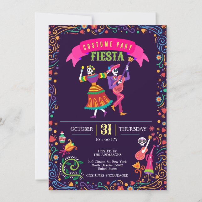 Halloween Costume Colorful Party De los Muertos Invitation (Front)
