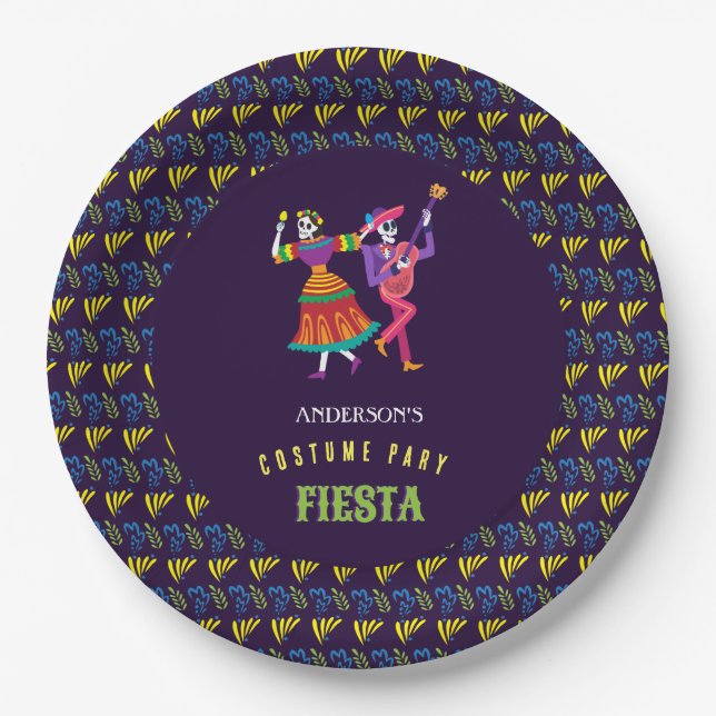 Halloween Costume Colorful Party De los Muertos Paper Plates (Front)