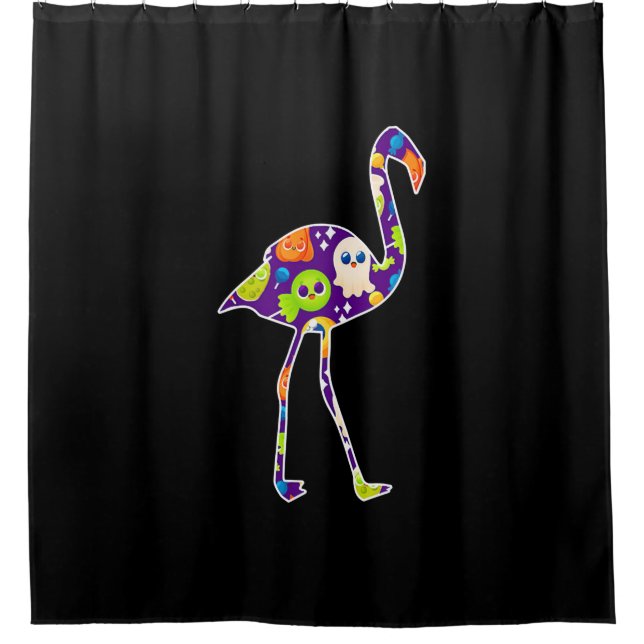 Halloween Costume Flamingo Ghost Candy Gift Shower Curtain (Front)