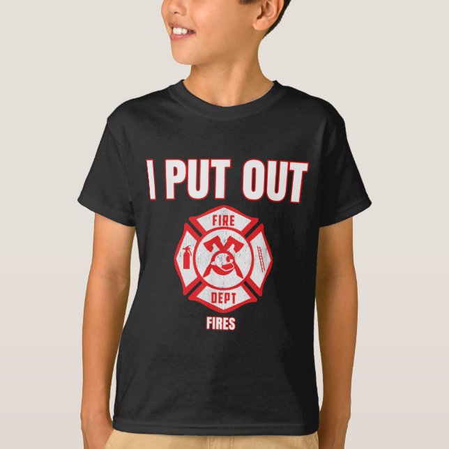 Halloween Costume Funny Firefighter I Put Out Fire T-Shirt (Front)