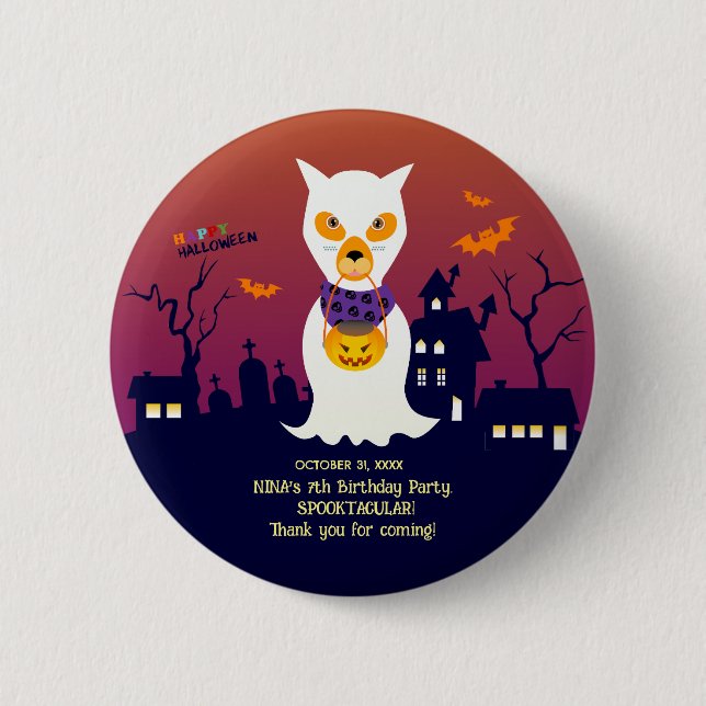 Halloween Costume Girl Birthday Party  Button (Front)