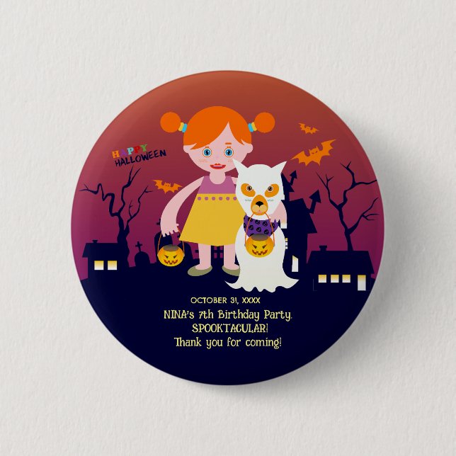 Halloween Costume Girl Birthday Party  Button (Front)
