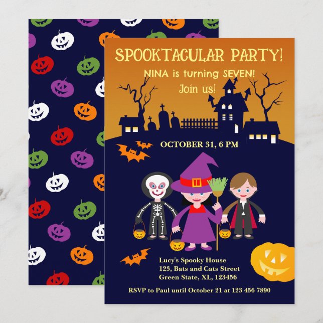 Halloween Costume Girl Birthday Party  Invitation (Front/Back)