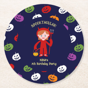 Halloween Costume Girl Birthday Party  Round Paper Coaster