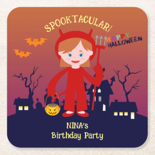 Halloween Costume Girl Birthday Party Square Paper Coaster