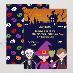 Halloween Costume Girl Birthday Party Thank You Card