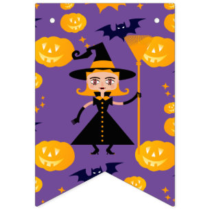 Halloween Costume Girl Witch Birthday Party Bunting Flags