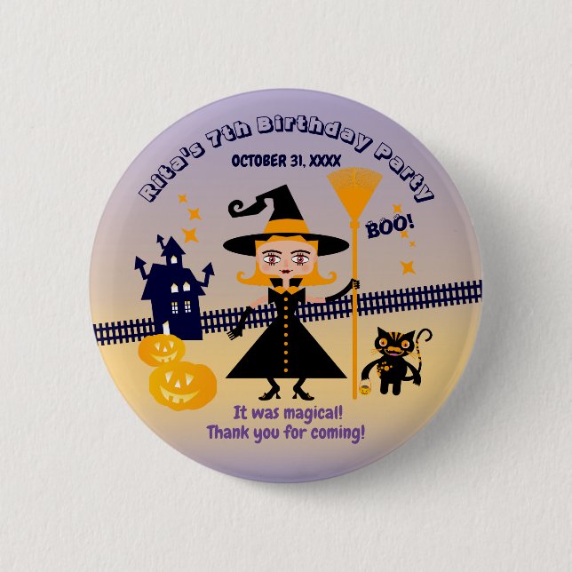 Halloween Costume Girl Witch Birthday Party Button (Front)