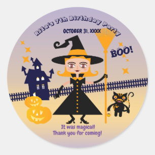 Halloween Costume Girl Witch Birthday Party Classic Round Sticker