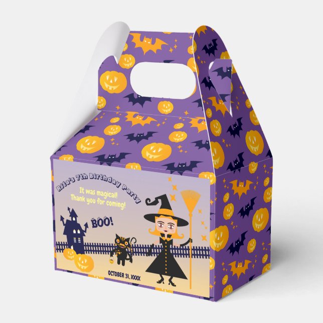 Halloween Costume Girl Witch Birthday Party Favor Boxes (Front Side)