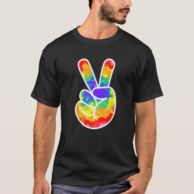 Halloween Costume Hippie 60s 70s Tie Dye Finger Pe T-Shirt (Front)