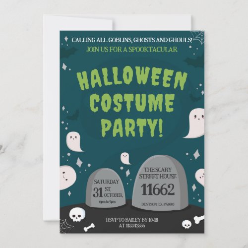 Halloween Costume Invitation for Birthday Party 