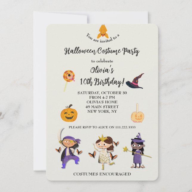 Halloween Costume Kids Birthday Party  Invitation (Front)