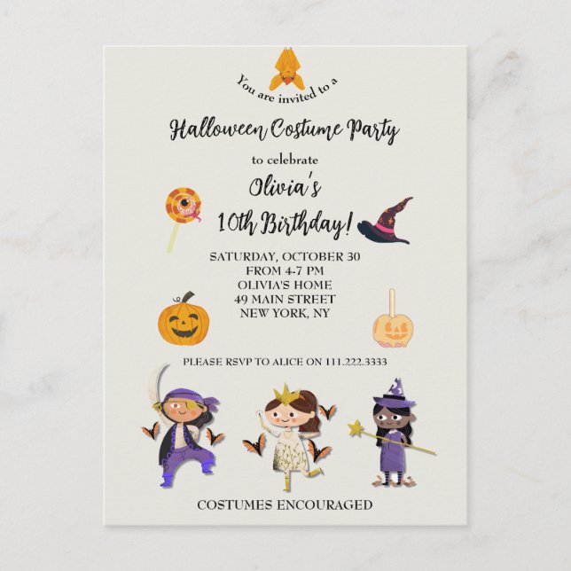 Halloween Costume Kids Birthday Party  Postcard (Front)