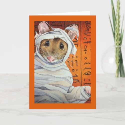 Halloween Costume Mummy Mouse Watercolor Art Card