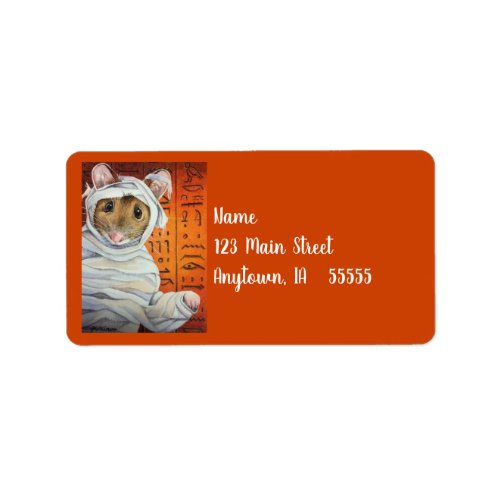 Halloween Costume Mummy Mouse Watercolor Art Label