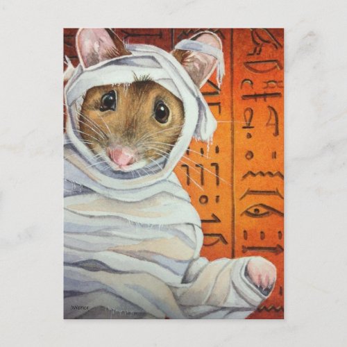 Halloween Costume Mummy Mouse Watercolor Art Postcard