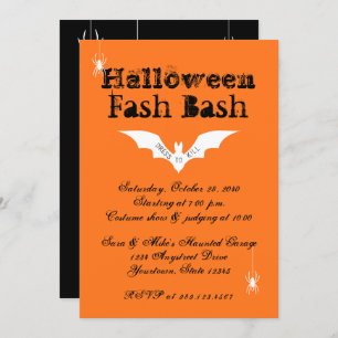 Halloween Costume Party Bats Spiders Orange Black  Invitation