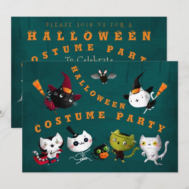 Halloween Costume Party Birthday Witch Cats Mummy Invitation (Front/Back)