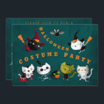 Halloween Costume Party Birthday Witch Cats Mummy Invitation<br><div class="desc">Trick or Treat! Cute Halloween costume birthday party invitation design with black and white cats in witch hats flying on brooms, funny bat, vampire cat, mummy cat, zombie cat, skeleton cat, ghost cats, bones, black kitten with pumpkin, and other seasonal elements. Orange typography text. Funny, adorable, glowing colorful images made...</div>