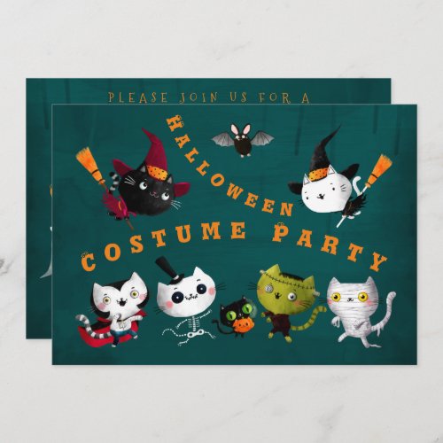 Halloween Costume Party Birthday Witch Cats Mummy Invitation