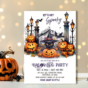 Halloween Costume Party Black Cat Witch Hat scary Invitation