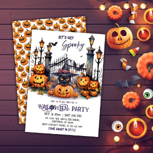 Halloween Costume Party Black Cat Witch Hat scary Invitation