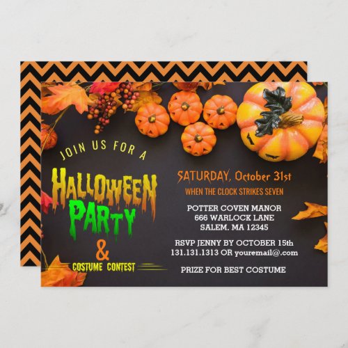 Halloween Costume Party Black Orange Invitation