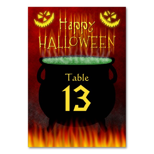 Halloween Costume Party Cauldron Fire Table Number (Front)