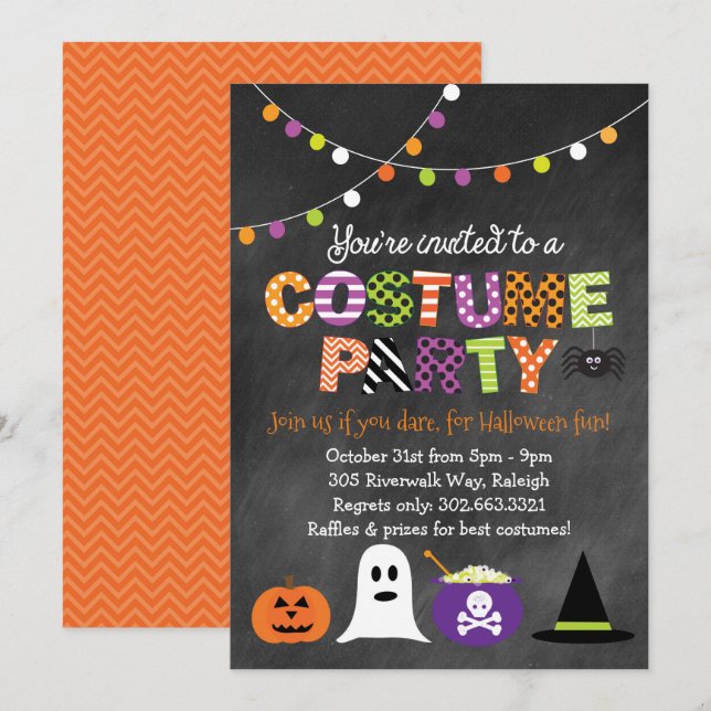 Halloween Costume Party Chalkboard Invitation (Front/Back)