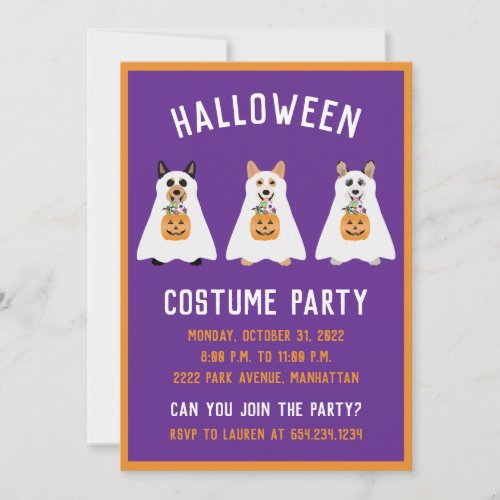 Halloween Costume Party Corgi Ghost Dogs Invitation