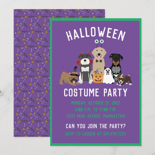 Halloween Costume Party Dogs Black Cat Invitation (Front/Back)