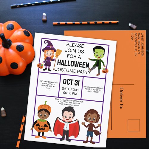 Halloween Costume Party for Kids Invitation Postcard