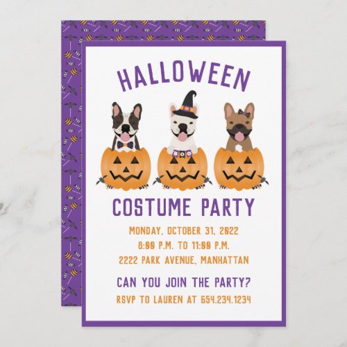 Halloween Costume Party French Bulldogs Pumpkin Invitation