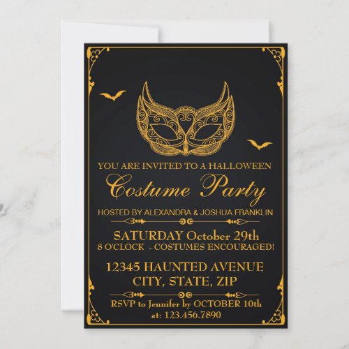 Halloween Costume Party Gold Invitation