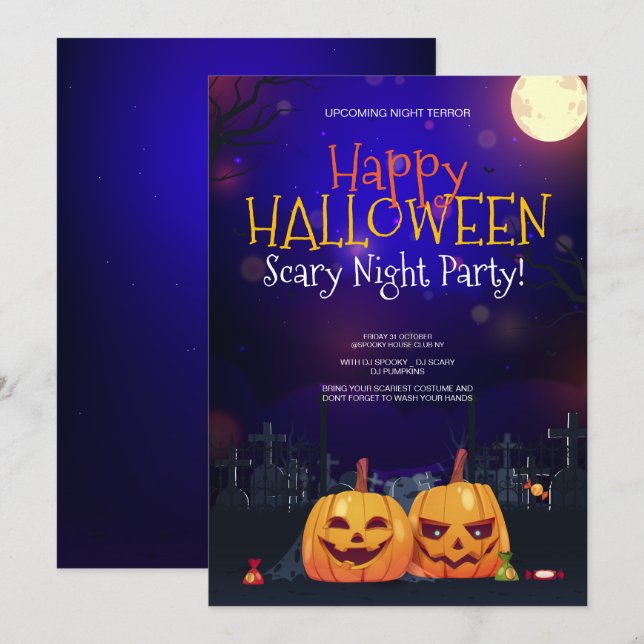 Halloween costume party, Halloween Night Terror Holiday Card (Front/Back)