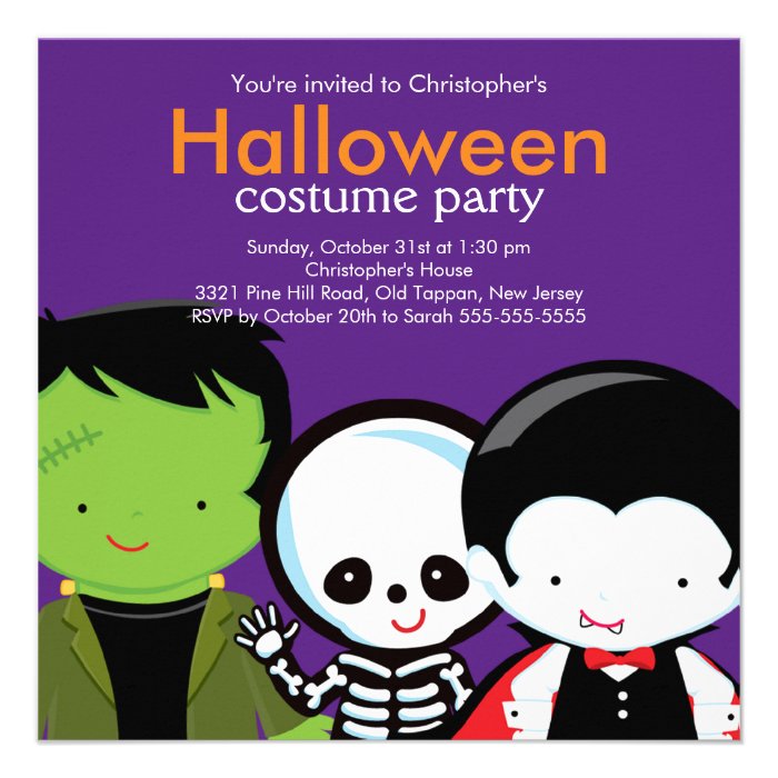Halloween Costume Party Invitation Cute Monsters