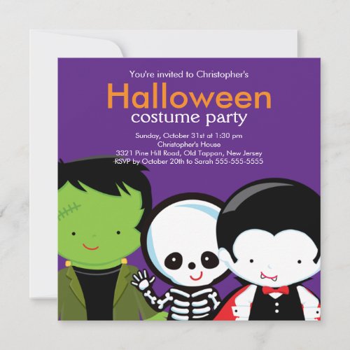 Halloween Costume Party Invitation Cute Monsters