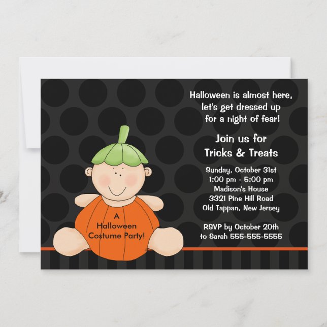 Halloween Costume Party Invitation Cute Pumpkin (Front)