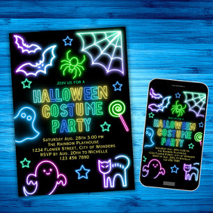 Halloween Costume Party Invitation Kids Neon Spook