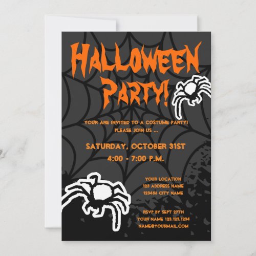 Halloween costume party invitations with spiderweb
