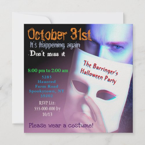 Halloween Costume Party Mask Up Invitation