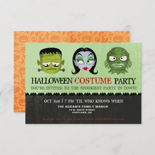 Halloween Costume Party Monster Masks Invitation